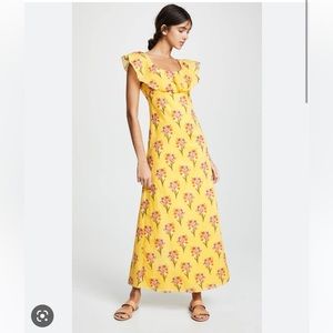 BORGO DE NOR Elisabetta Ruffled Maxi Yellow / Floral Printed Dress. UK12, US 6-8